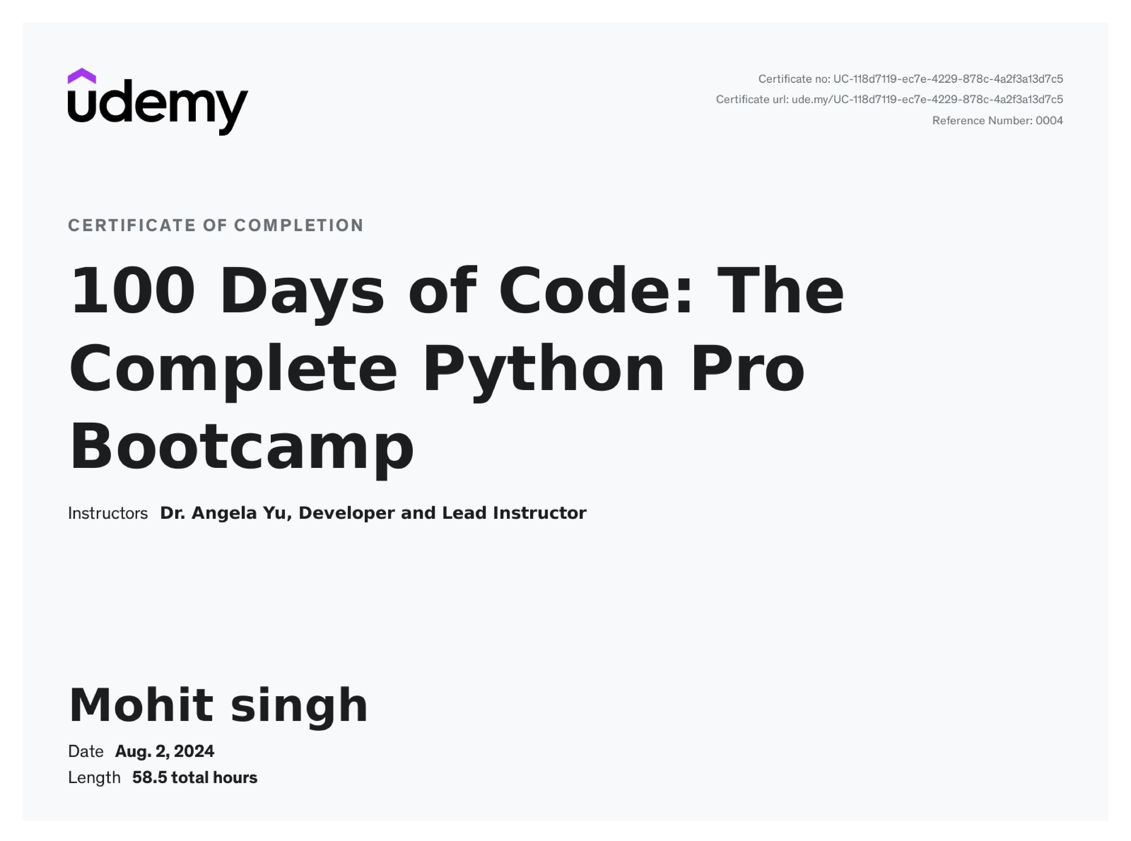 Python Pro Bootcamp - Udemy